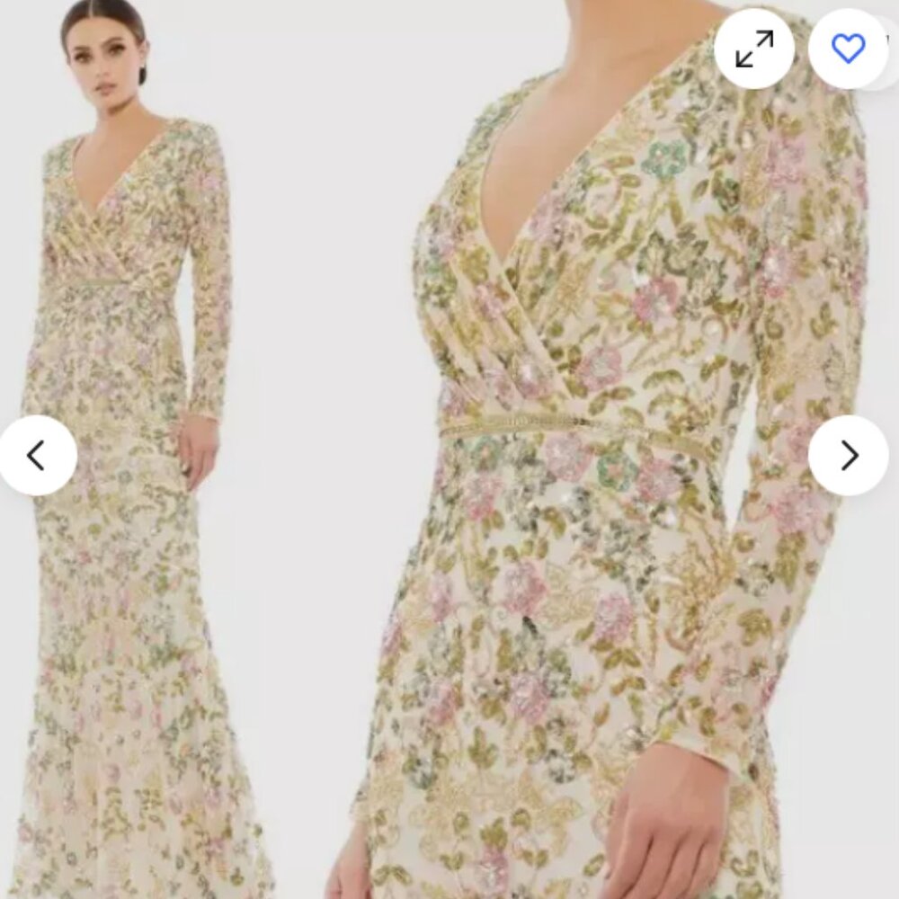 MAC DUGGAL 5503 EMBELLISHED LONG SLEEVE FLORAL SEQUIN GOWN sz 16